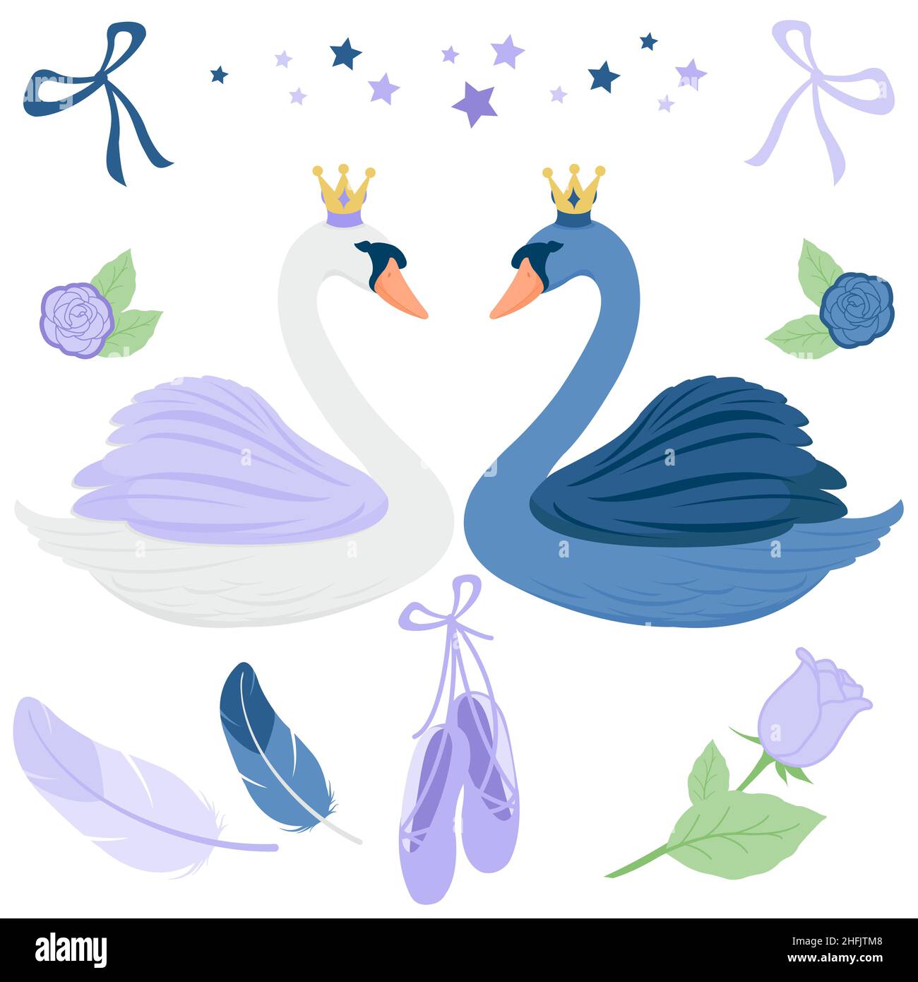 Swan lago balletto fiaba illustrazione set. Foto Stock