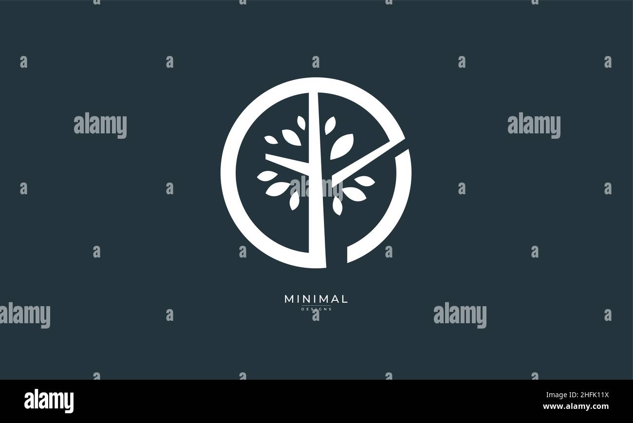 Un logo icona di disegno di linea di un albero minimale a forma di lettera E. Illustrazione Vettoriale