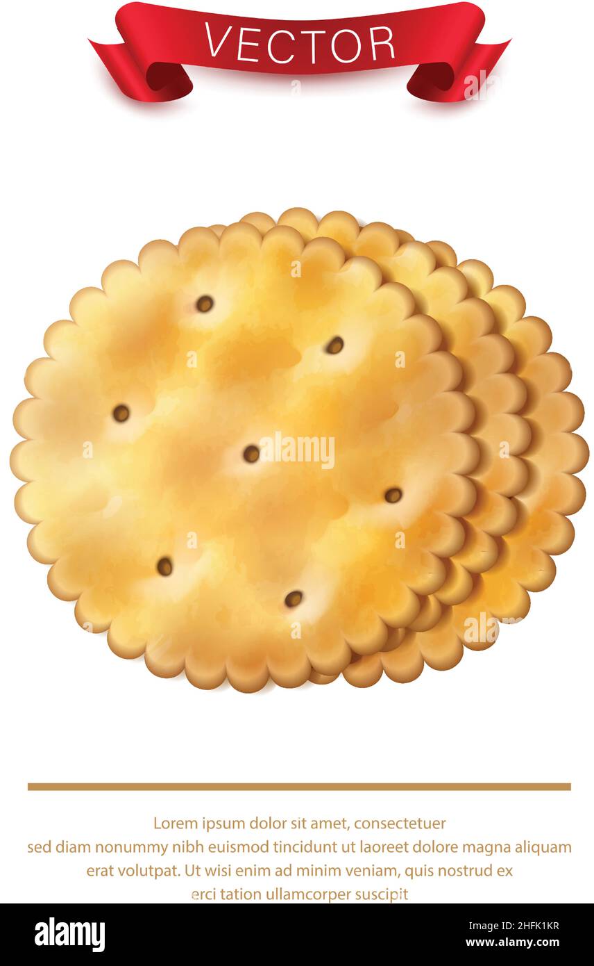 Icona vettore. Cracker rotondi realistici per emblema e imballaggio del marchio. Illustrazione Vettoriale