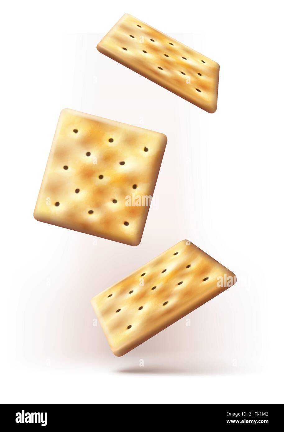 3D vettore relissico, cracker salati chrispy cadenti. Isolato. Illustrazione Vettoriale