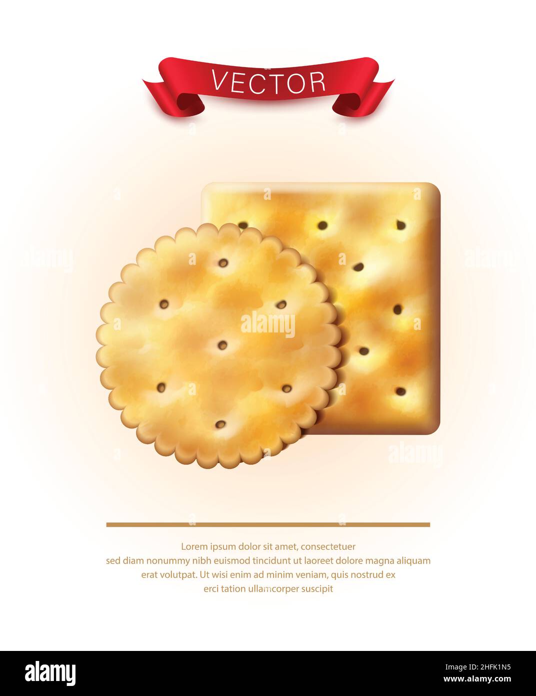Icona vettore. Cracker tondo e quadrato realistico per emblema e imballaggio del marchio. Illustrazione Vettoriale