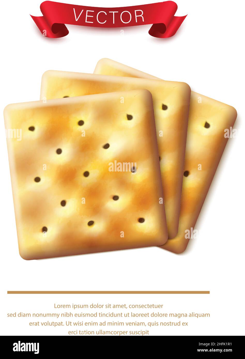 Icona vettore. Cracker quadrati realistici per emblema e imballaggio del marchio. Illustrazione Vettoriale