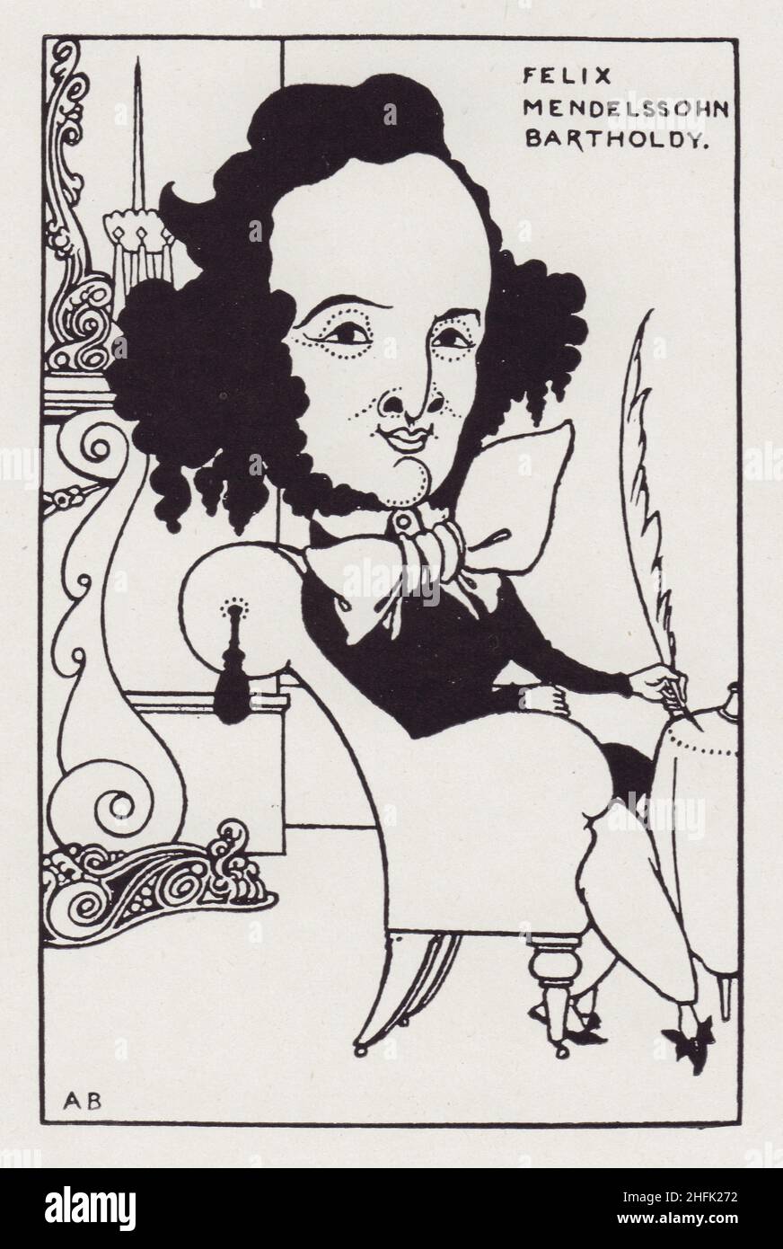 Felix Mendelssohn Bartholdy, dalla Savoia No. 8, 1896. "Una di una serie di caricature di musicisti proposte". Pubblicato in "The Best of Beardsley" a cura di R. A. Walker, [The Bodley Head, London, 1948] Foto Stock