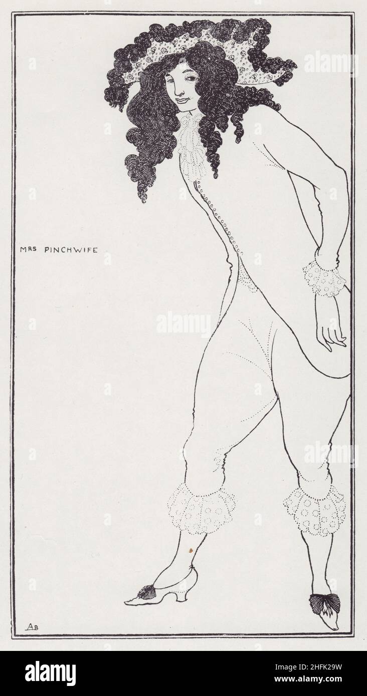 Sig.ra Pinchwife, dalla Savoia n° 8, 1896. Margery Pinchwife in abito maschile. "Probabilmente destinato a un'edizione della moglie del paese di Wycherley". Pubblicato in "The Best of Beardsley" a cura di R. A. Walker, [The Bodley Head, London, 1948] Foto Stock