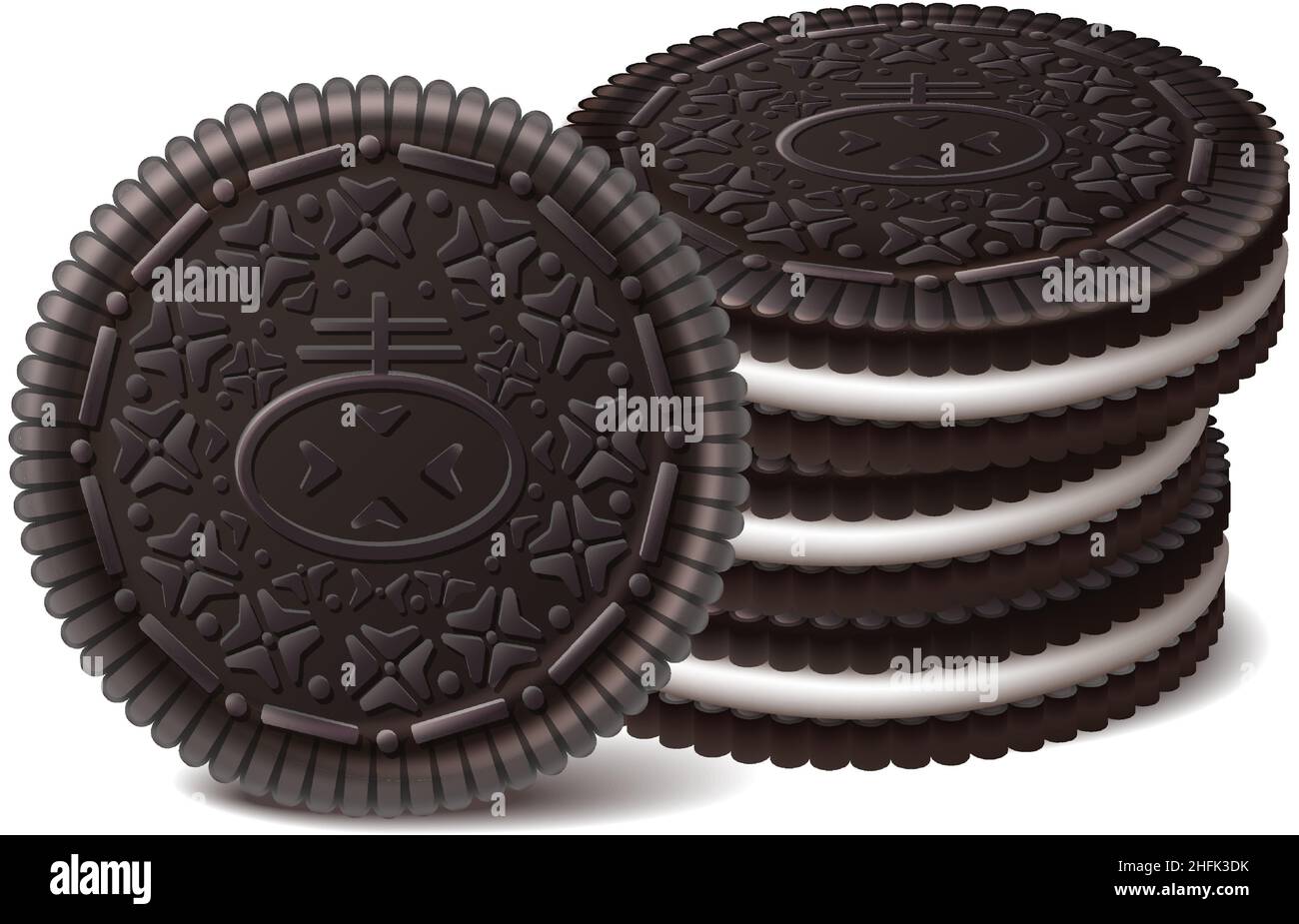 icona del vettore realistico. Biscotti al cioccolato cadenti. Isolato su sfondo bianco. Illustrazione Vettoriale