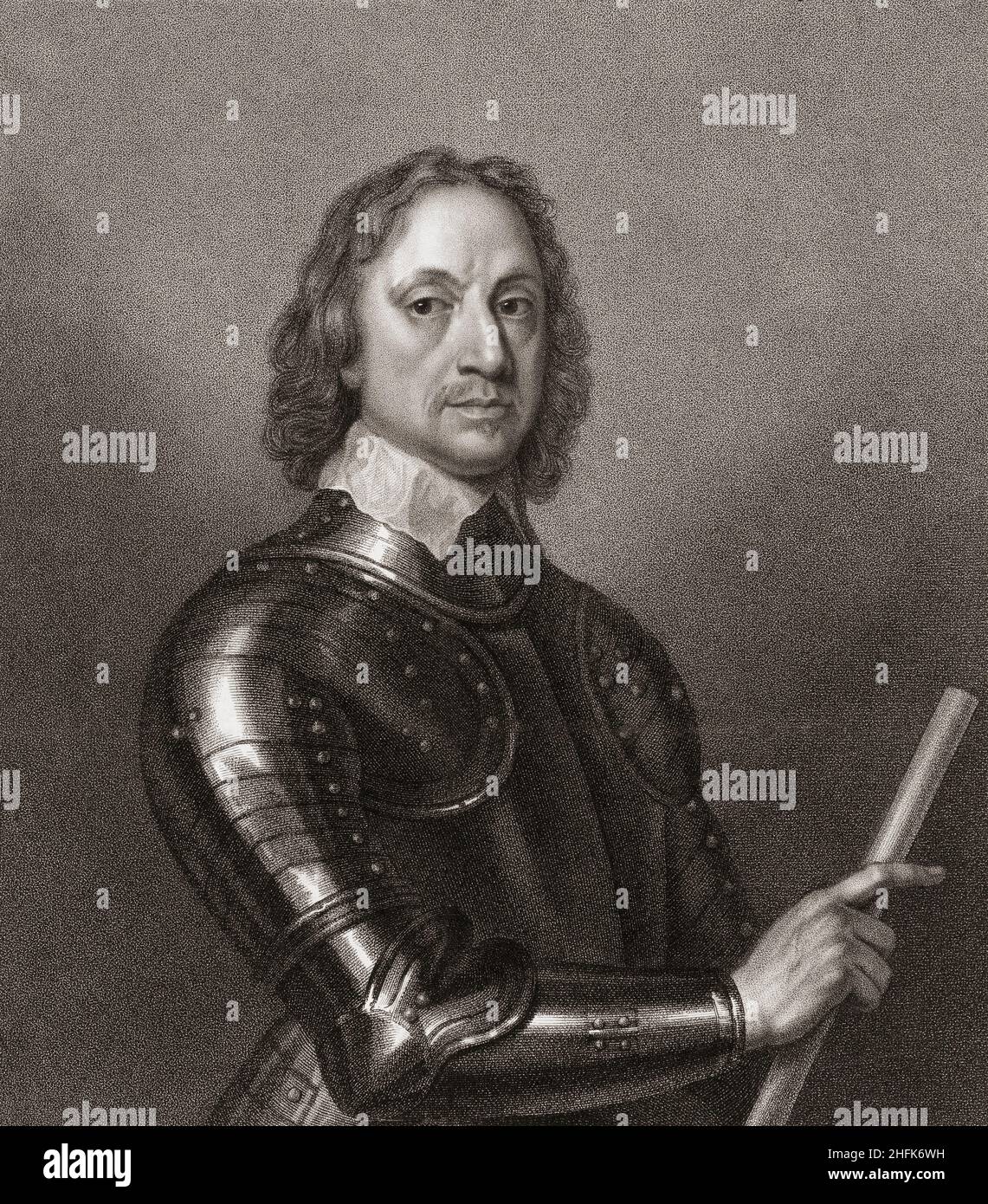 Oliver Cromwell, 1599 - 1658. Leader militare e politico inglese. Dopo un'incisione di Francesco Bartolozzi. Foto Stock