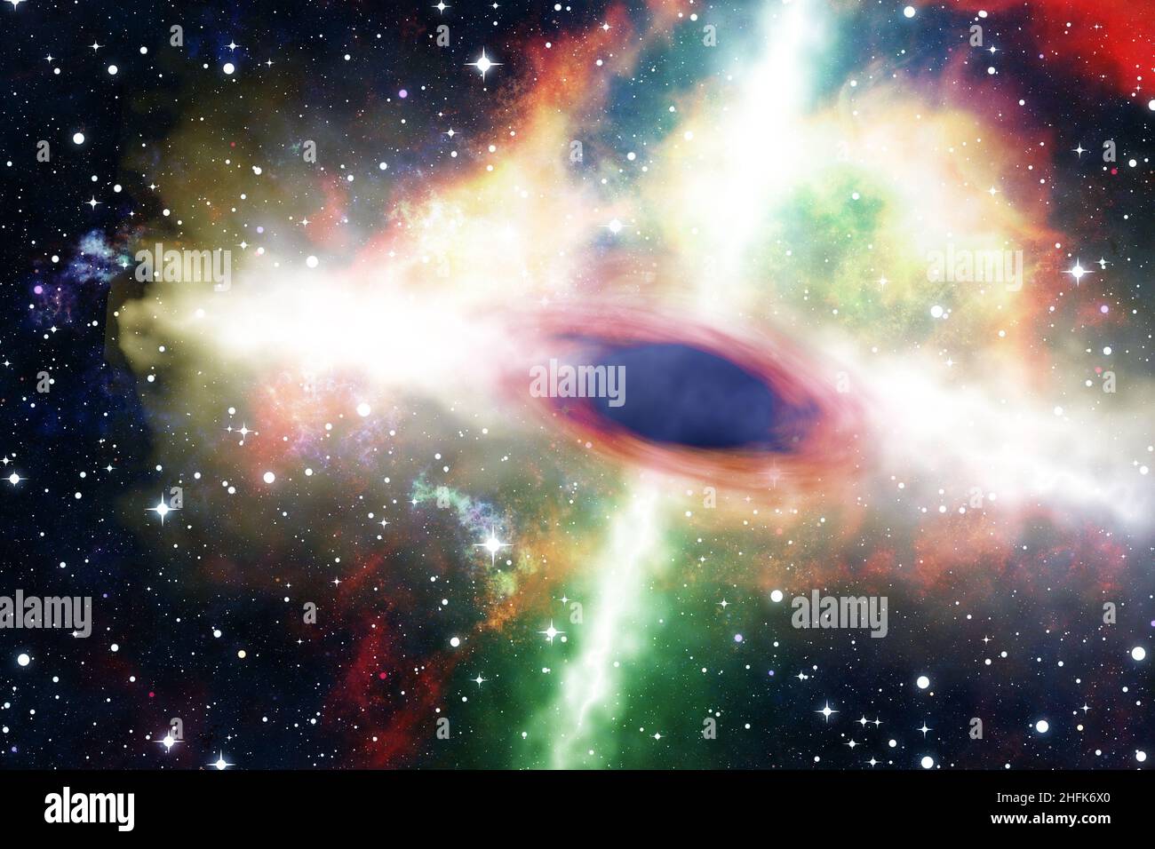 illustrazione di un buco nero nell'universo Foto Stock