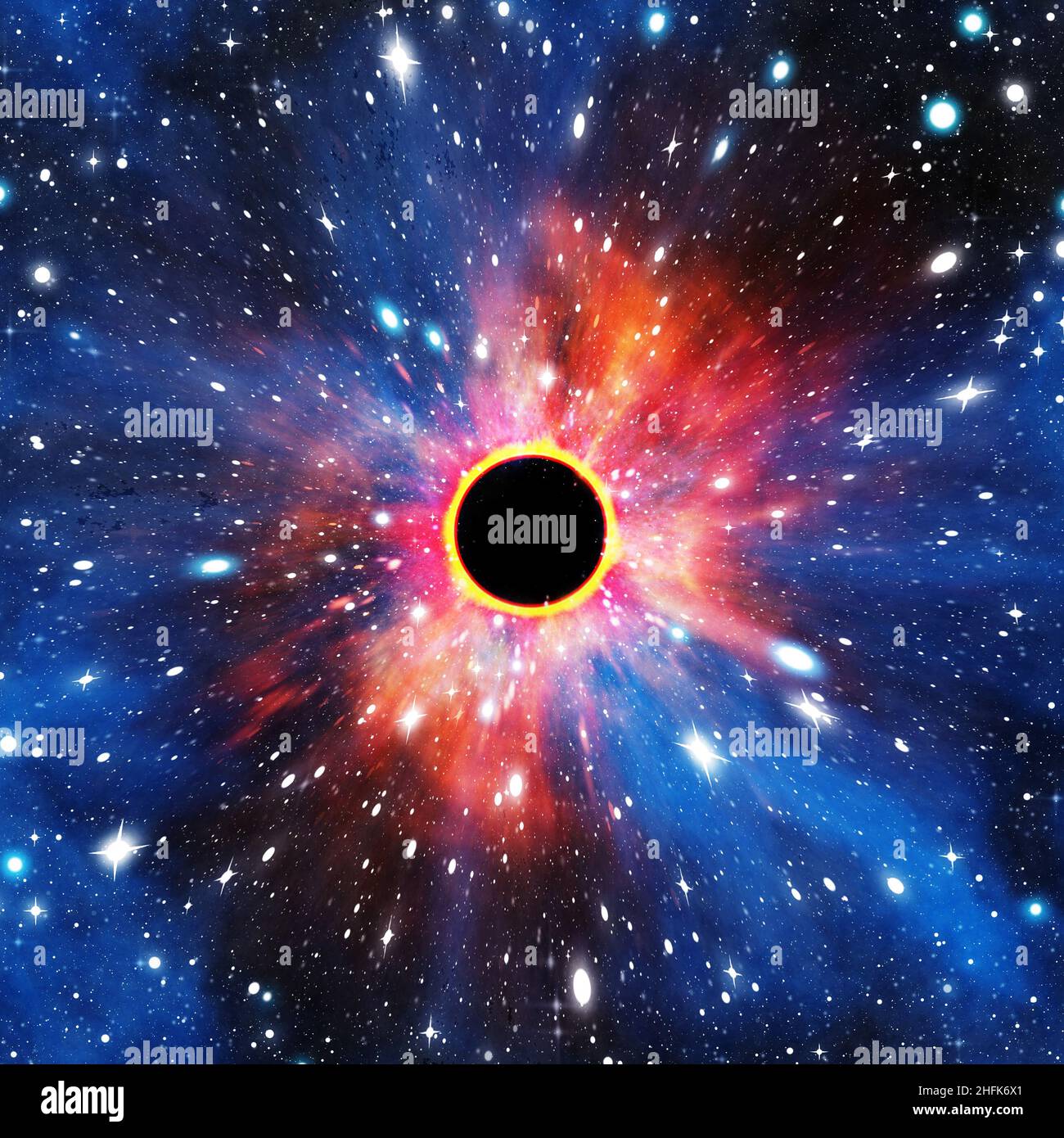 illustrazione di un buco nero nell'universo Foto Stock