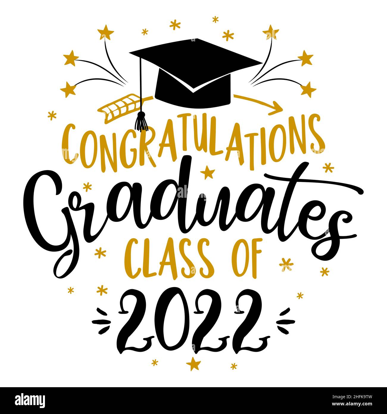 Congratulazioni laureati Classe di 2022 - Tipografia. Blck testo isolato sfondo bianco. Illustrazione vettoriale di una classe graduata di 2021. Grafica Illustrazione Vettoriale