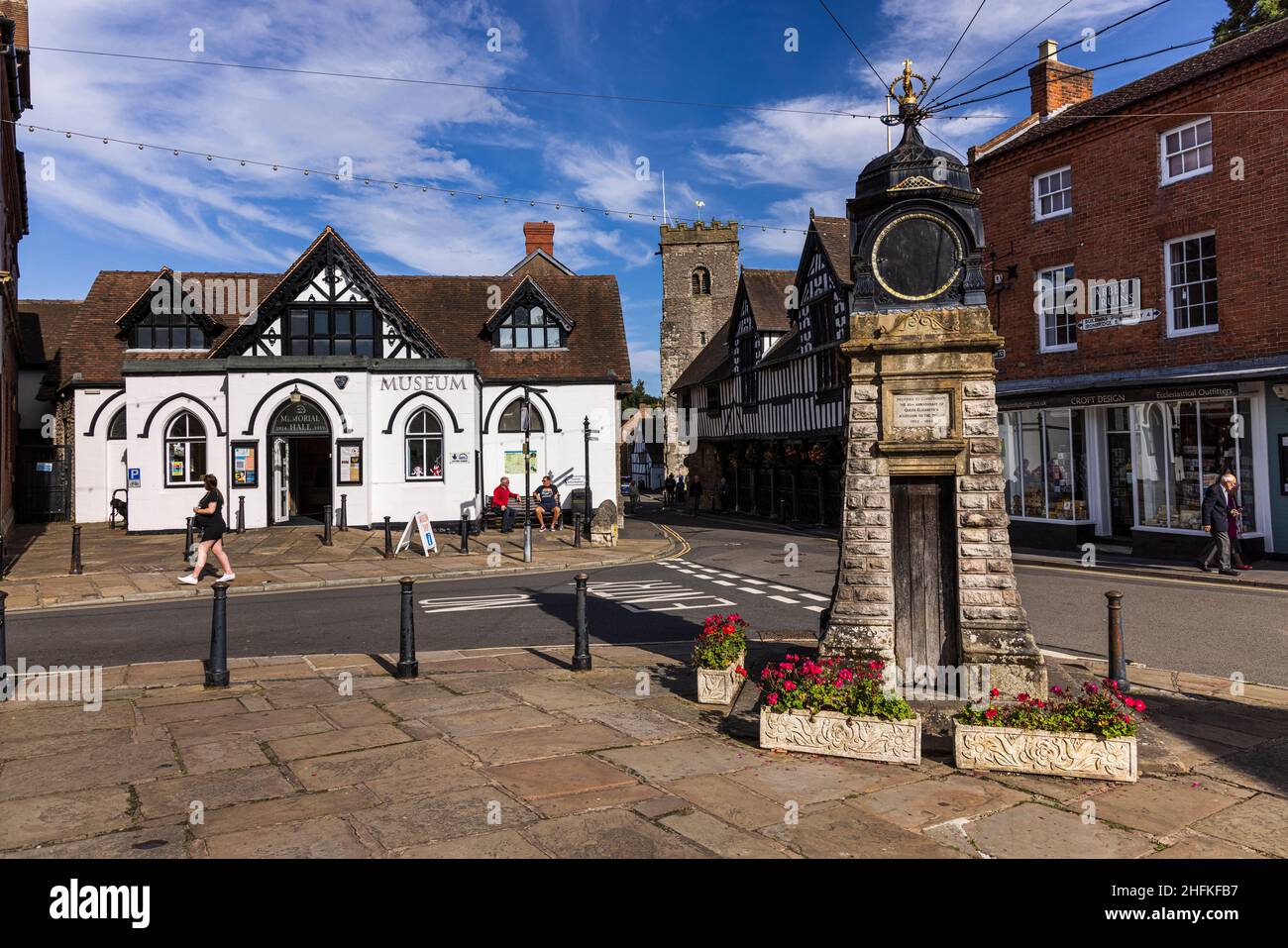 Villaggio musuem e la fontana giubilare in molto Wenlock, Shropshire, Inghilterra Foto Stock