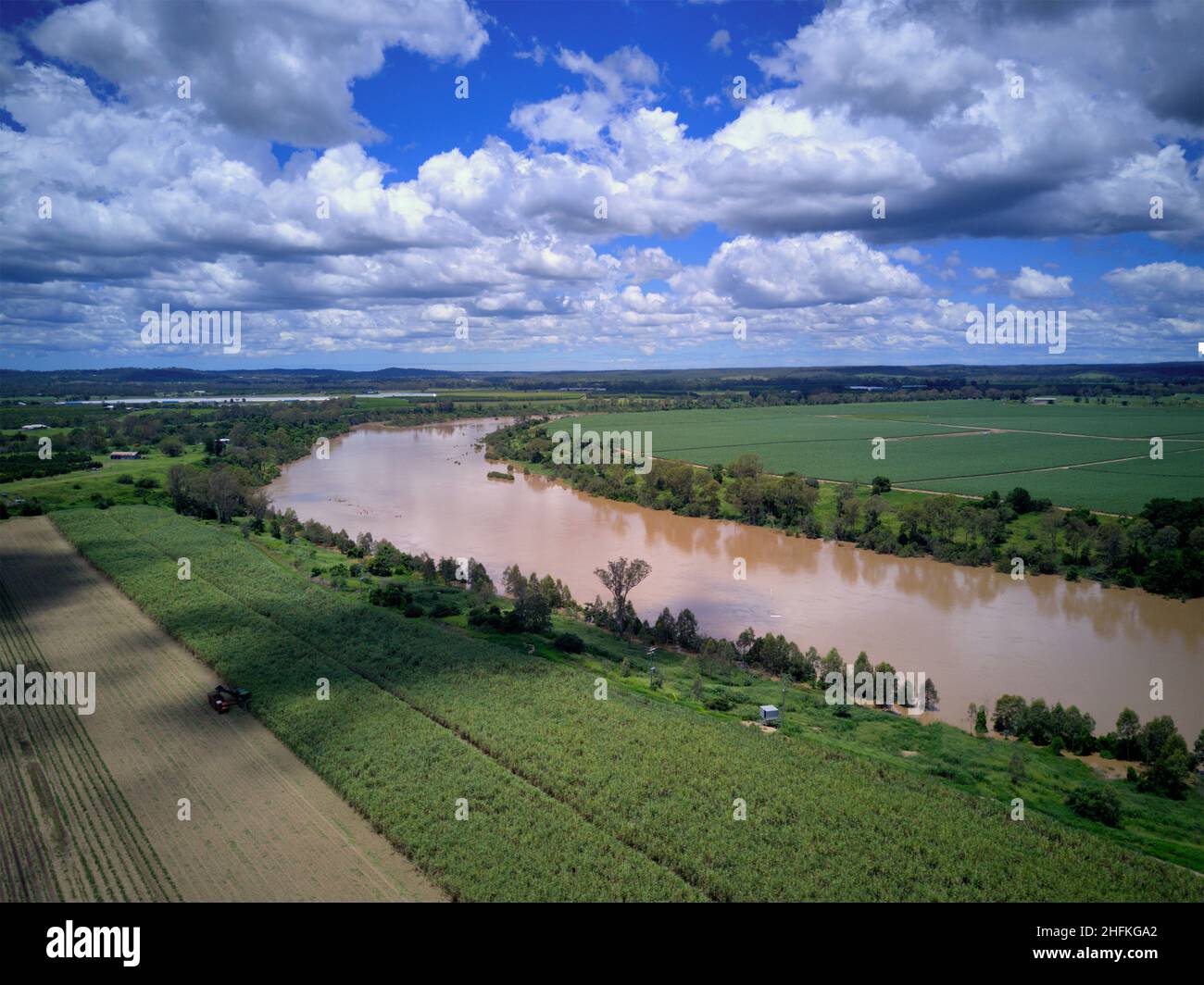 Antenna del fiume Burnet in alluvione Dicembre 2021 Wallaville Queensland Australia Foto Stock