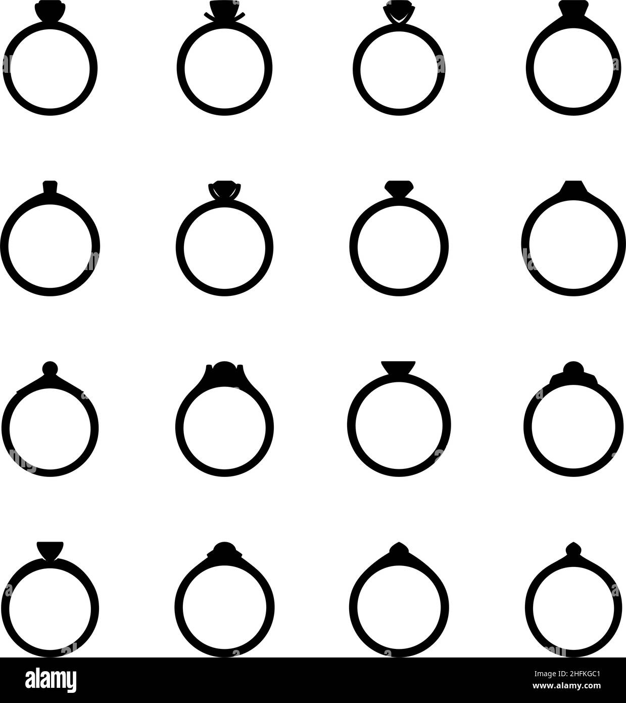 Set di icone di anelli, illustrazione vettoriale Illustrazione Vettoriale