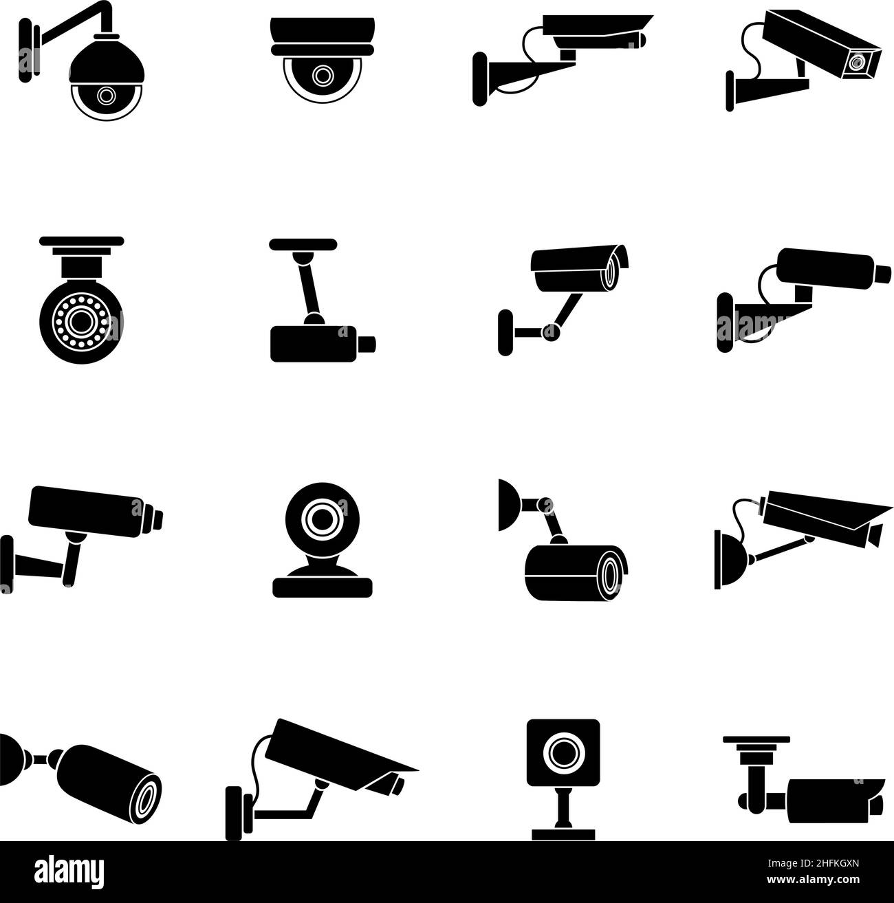 Set di icone della telecamera di sicurezza, illustrazione vettoriale Illustrazione Vettoriale