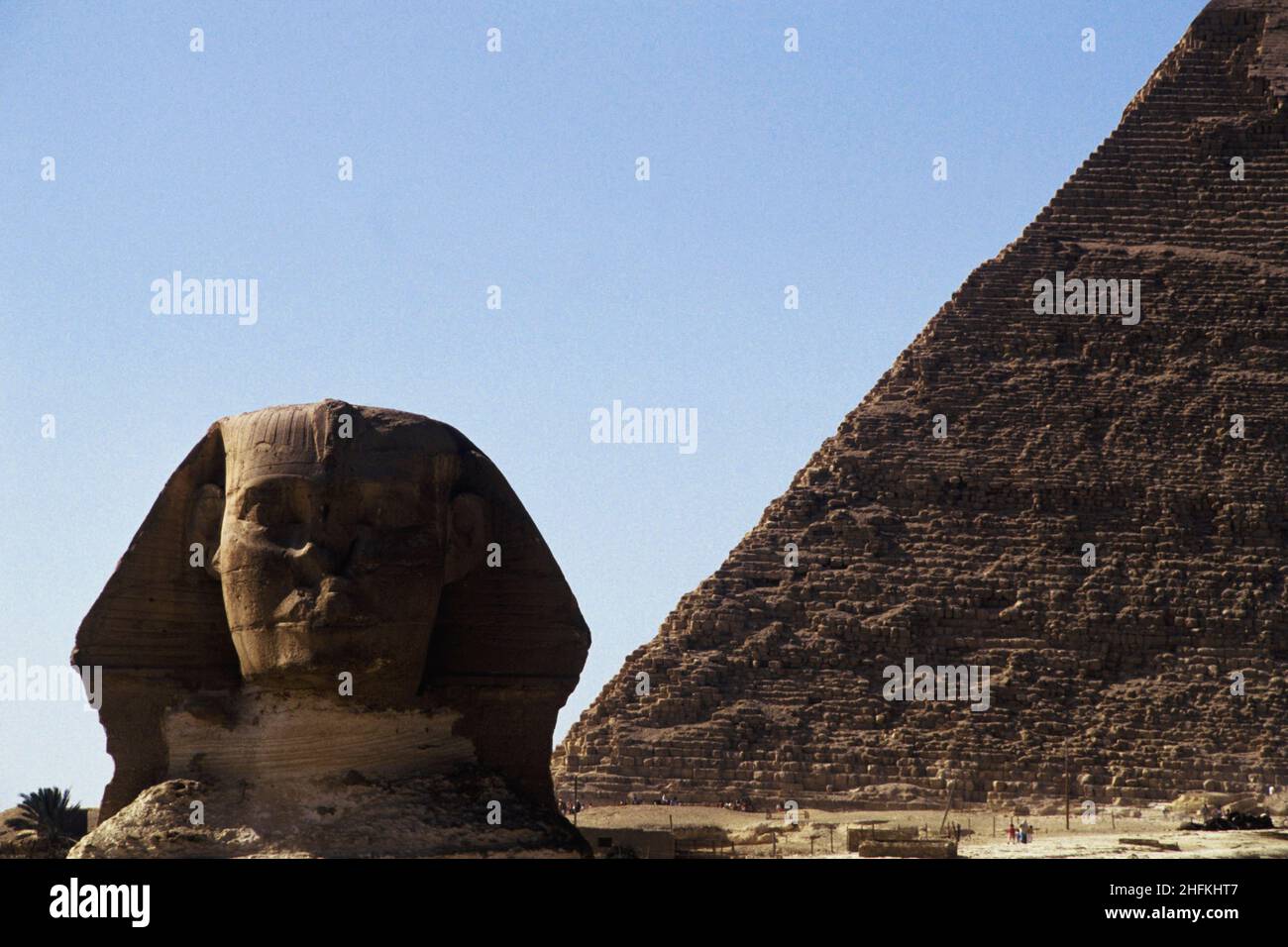 La Sfinge e Cheope piramide, Giza, Egitto Foto Stock