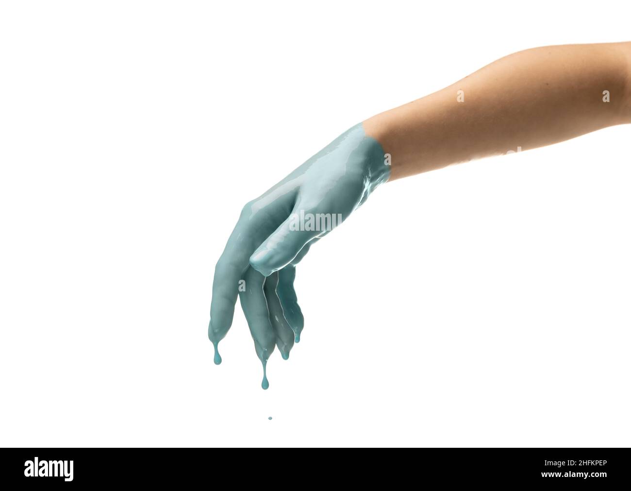 Umano dipinto a mano bianco gesturing isolato su sfondo bianco studio. Concetto di relazione umana, simbolismo, cultura e storia Foto Stock