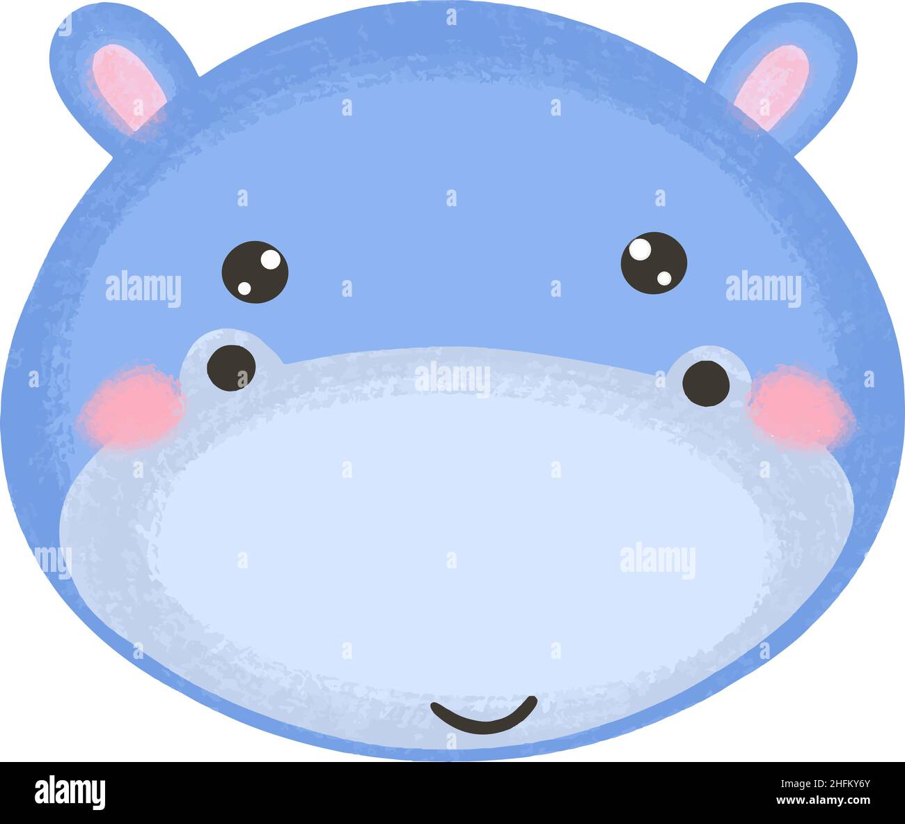 Carino illustrazione del bambino con la museruola di Hippo. Carino animale kawaii personaggi. I volti degli animali selvatici. Illustrazione vettoriale isolata su sfondo bianco. Illustrazione Vettoriale