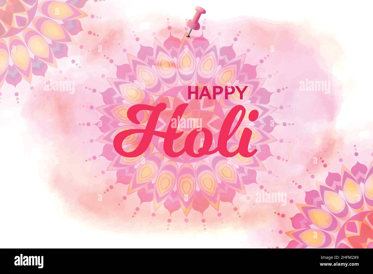 Holi Mandala felice Watercolor Poster modello Banner sfondo vettore illustrazione Illustrazione Vettoriale