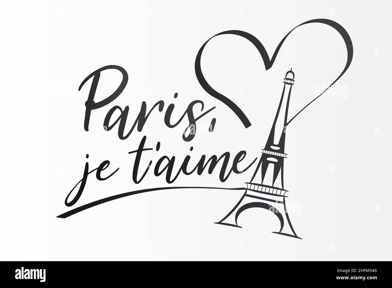 Paris JE taime - Io ti amo in francese, lettere e Torre Eiffel con cuore vettore logo design elemento modello, Corporate design. Francia concetto ico Illustrazione Vettoriale