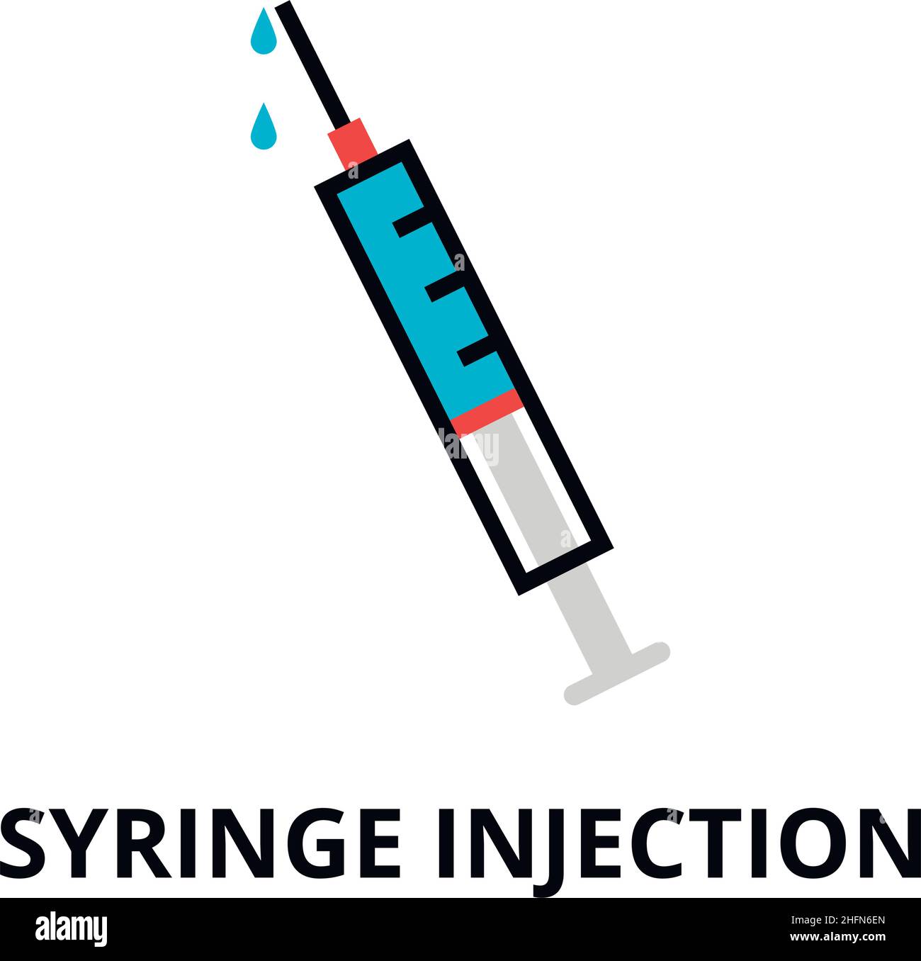 Disegno vettoriale moderno a linea piatta modificabile, concetto di icona di iniezione a siringa, per disegno grafico e web Illustrazione Vettoriale