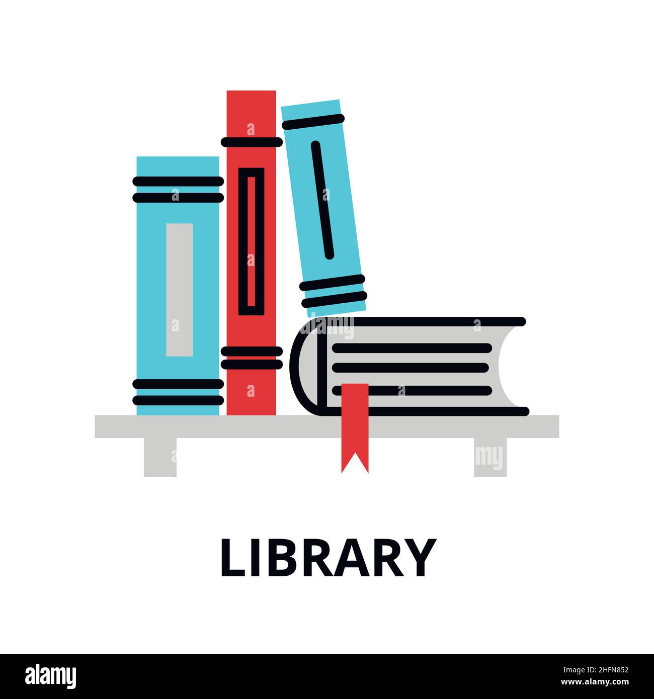 Icona libreria, illustrazione vettoriale a linea sottile piatta, per grafica e web design Illustrazione Vettoriale