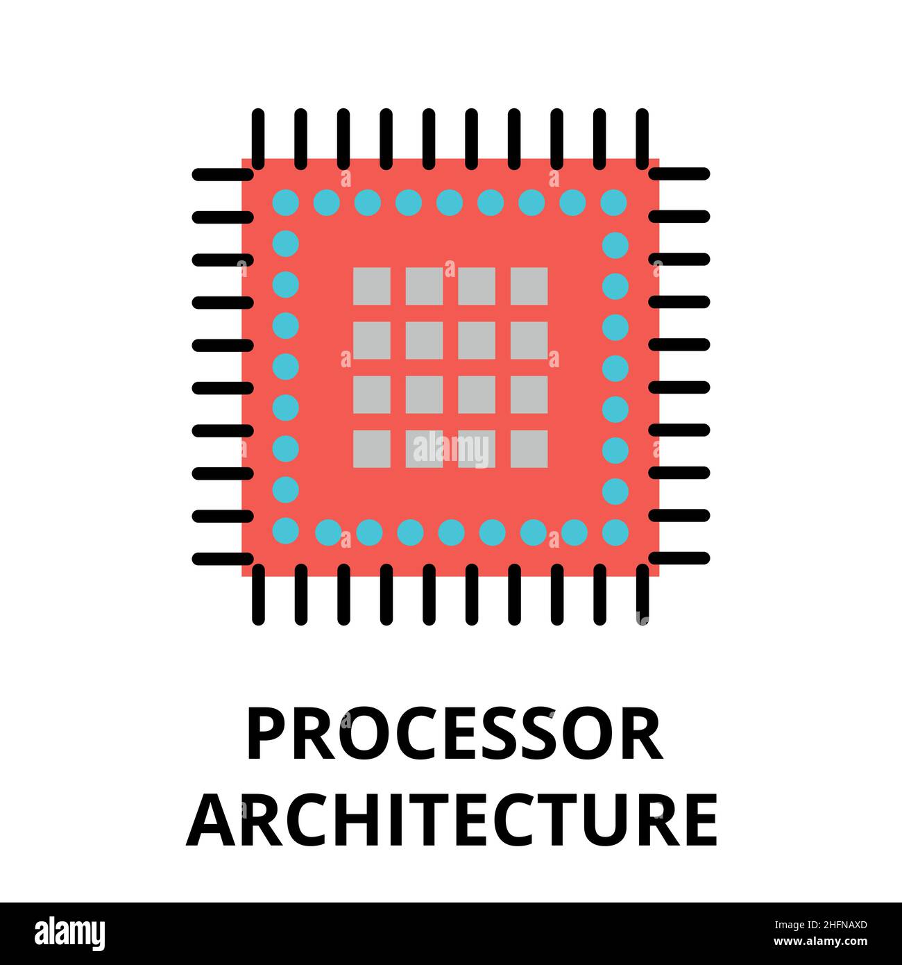 Moderna icona flat editable Vector line della tecnologia futura: Architettura del processore, per grafica e web design Illustrazione Vettoriale