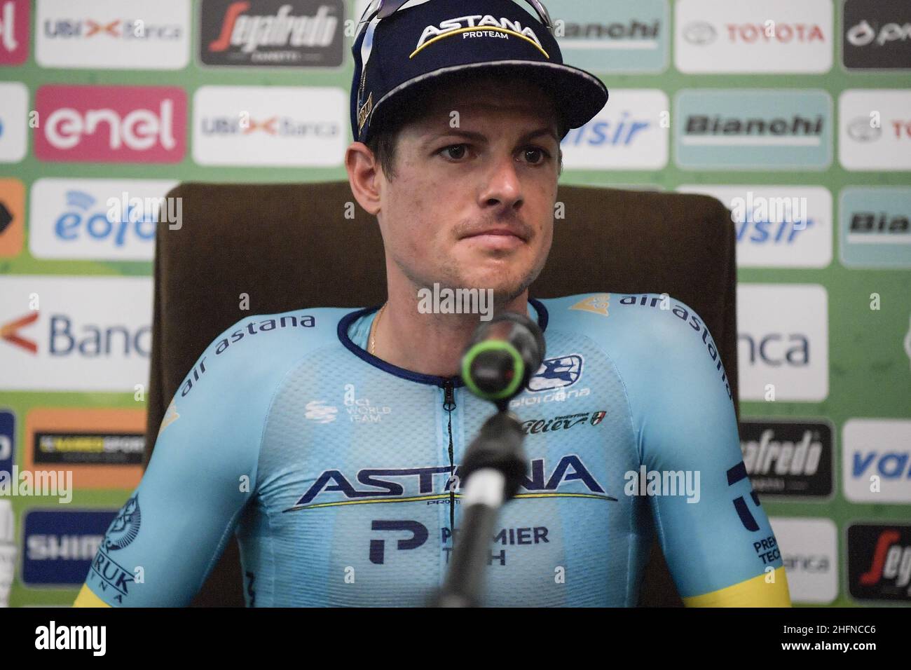 LaPresse - Marco Alpozzi Agosto 15 2020 Como (Italia) Sport Cycling 114 Edizione ILombardia - da Bergamo a Como - 231 km nella foto: Conferenza stampa Jakob Fuglsang (Astana Pro Team) Foto Stock