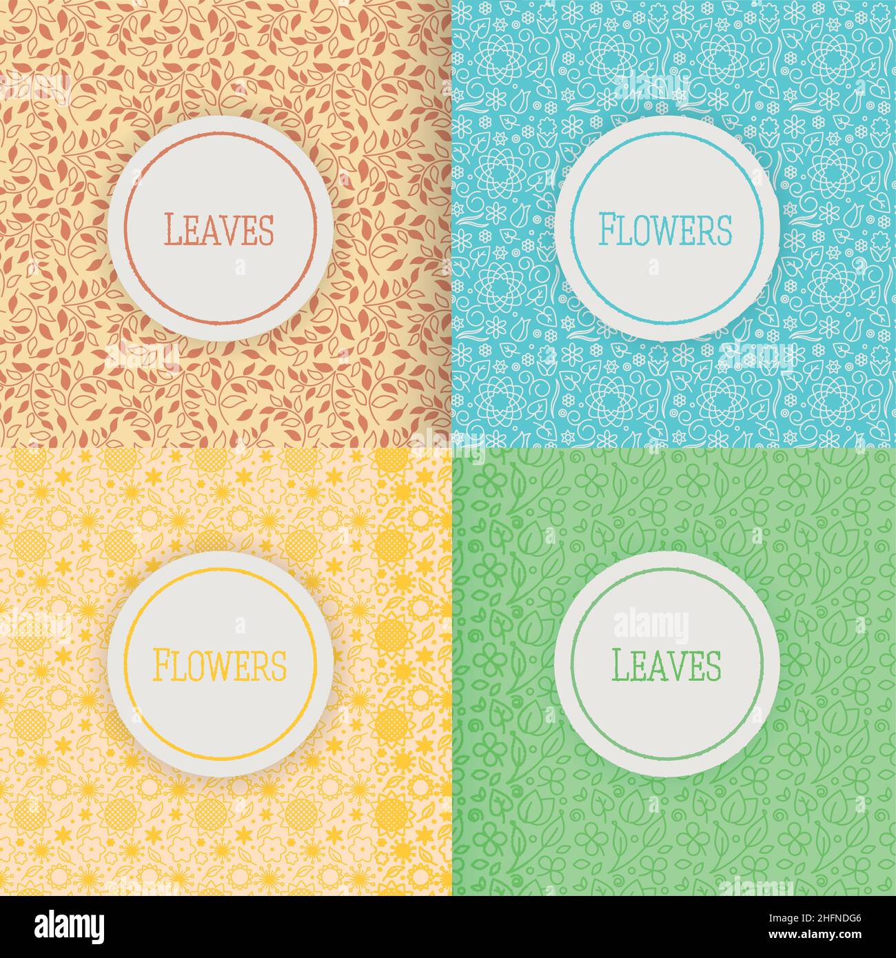 Set di motivi con fiori e foglie, illustrazione vettoriale, per disegno web e grafico Illustrazione Vettoriale