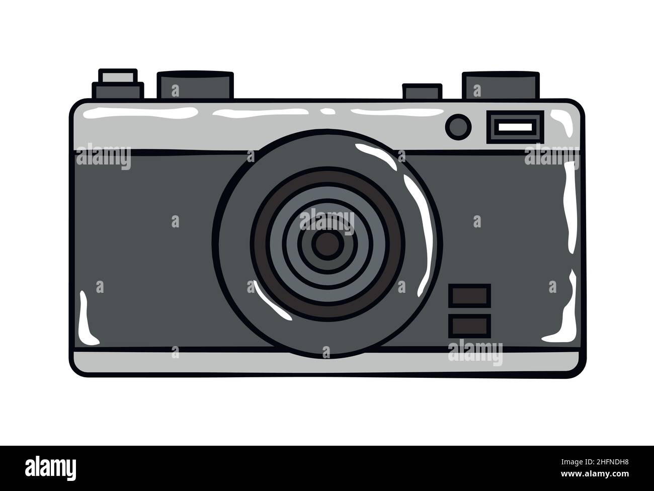 Adesivo cartoni animati per fotocamere in stile retrò su sfondo bianco, illustrazione vettoriale per tema di viaggio Illustrazione Vettoriale