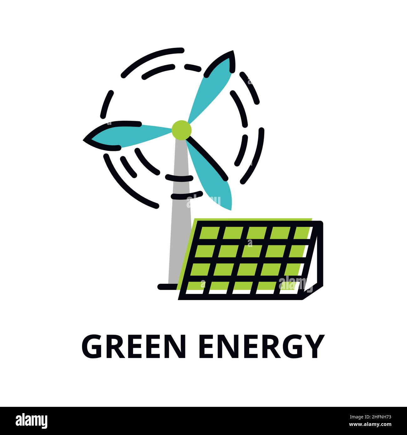 Icona moderna di design a linea piatta, concetto di energia verde, tecnologie del futuro per il disegno grafico e web Illustrazione Vettoriale