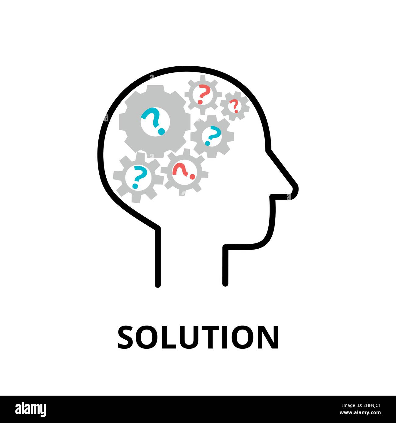 Icona della soluzione, illustrazione vettoriale a linea sottile piatta, per grafica e web design Illustrazione Vettoriale