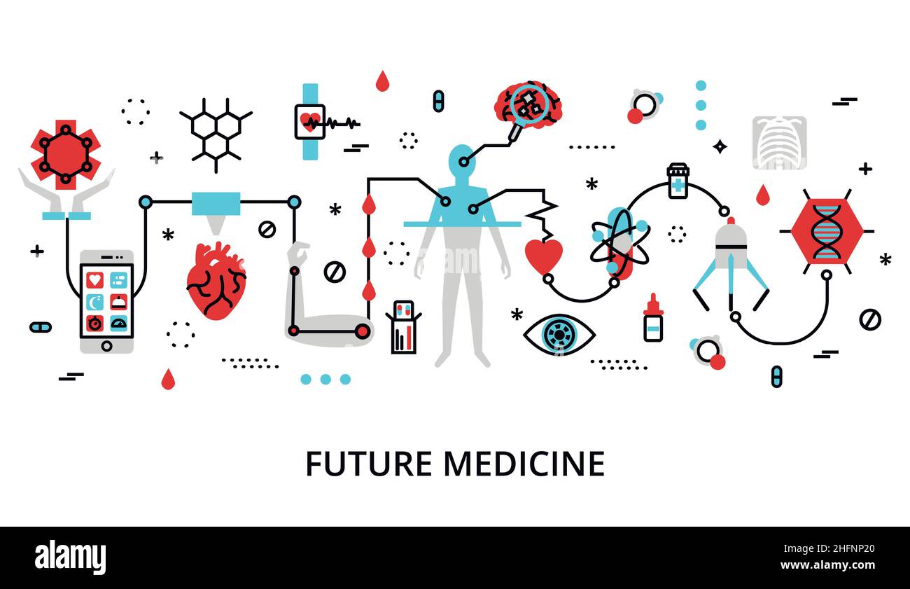 Disegno vettoriale moderno piatto sottile, concetto di medicina futura, per disegno grafico e web Illustrazione Vettoriale