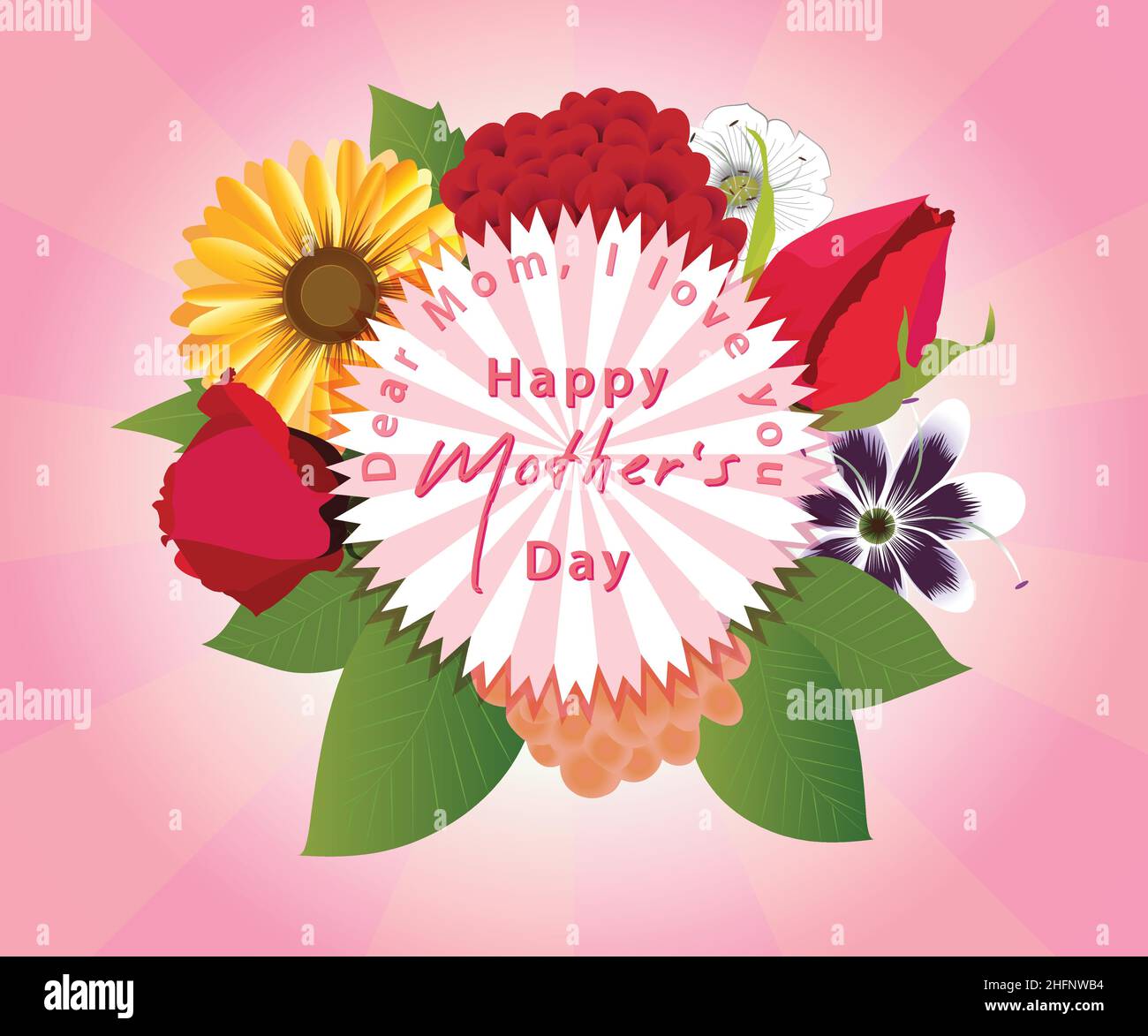 Buono mamme con fiori colorati, floreale, mamma Ti voglio bene. Illustrazione vettoriale biglietto d'auguri, poster, volantino, design della confezione Illustrazione Vettoriale