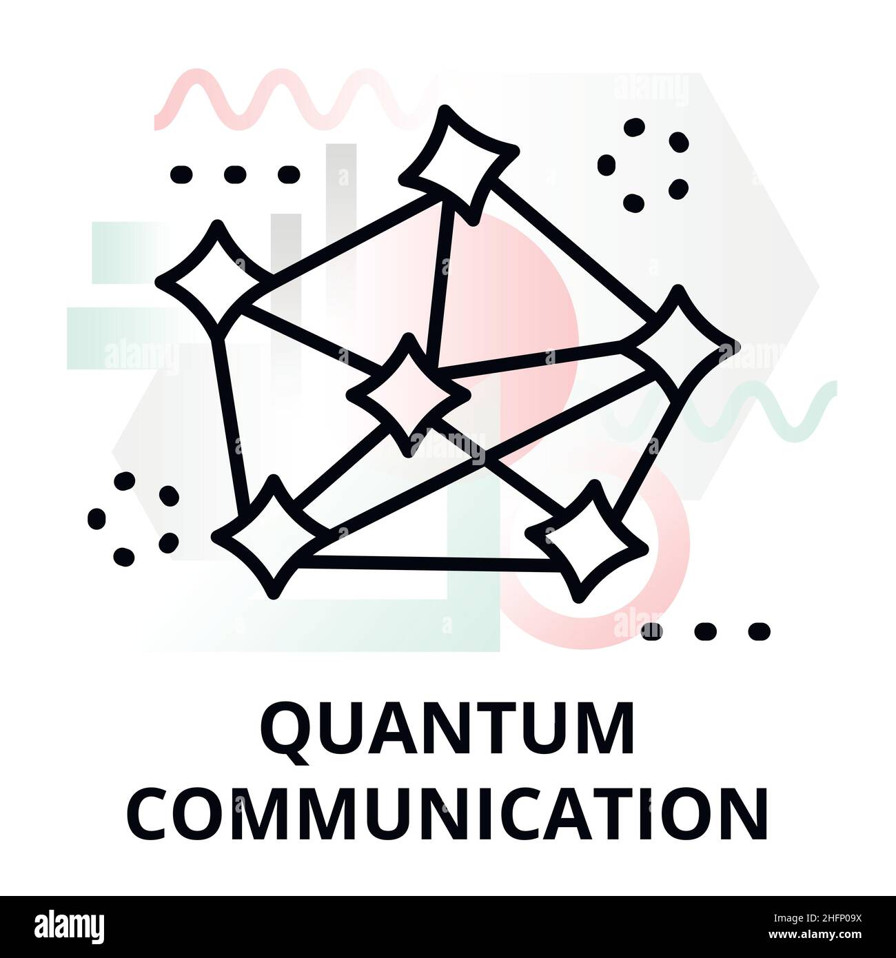 Icona astratta della tecnologia futura - comunicazione quantistica su sfondo di forme geometriche a colori, per disegno grafico e web Illustrazione Vettoriale