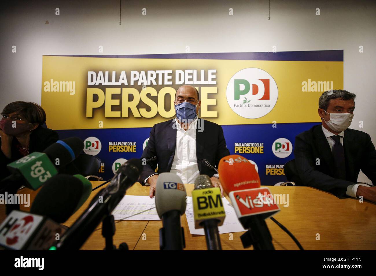 Cecilia Fabiano/LaPresse Settembre 22 , 2020 Roma (Italia) Politica : Conferenza stampa del Partito democratico nel Pic : Nicola Zingaretti, Andre Orlando , Cecilia D&#x2019;Elia Foto Stock