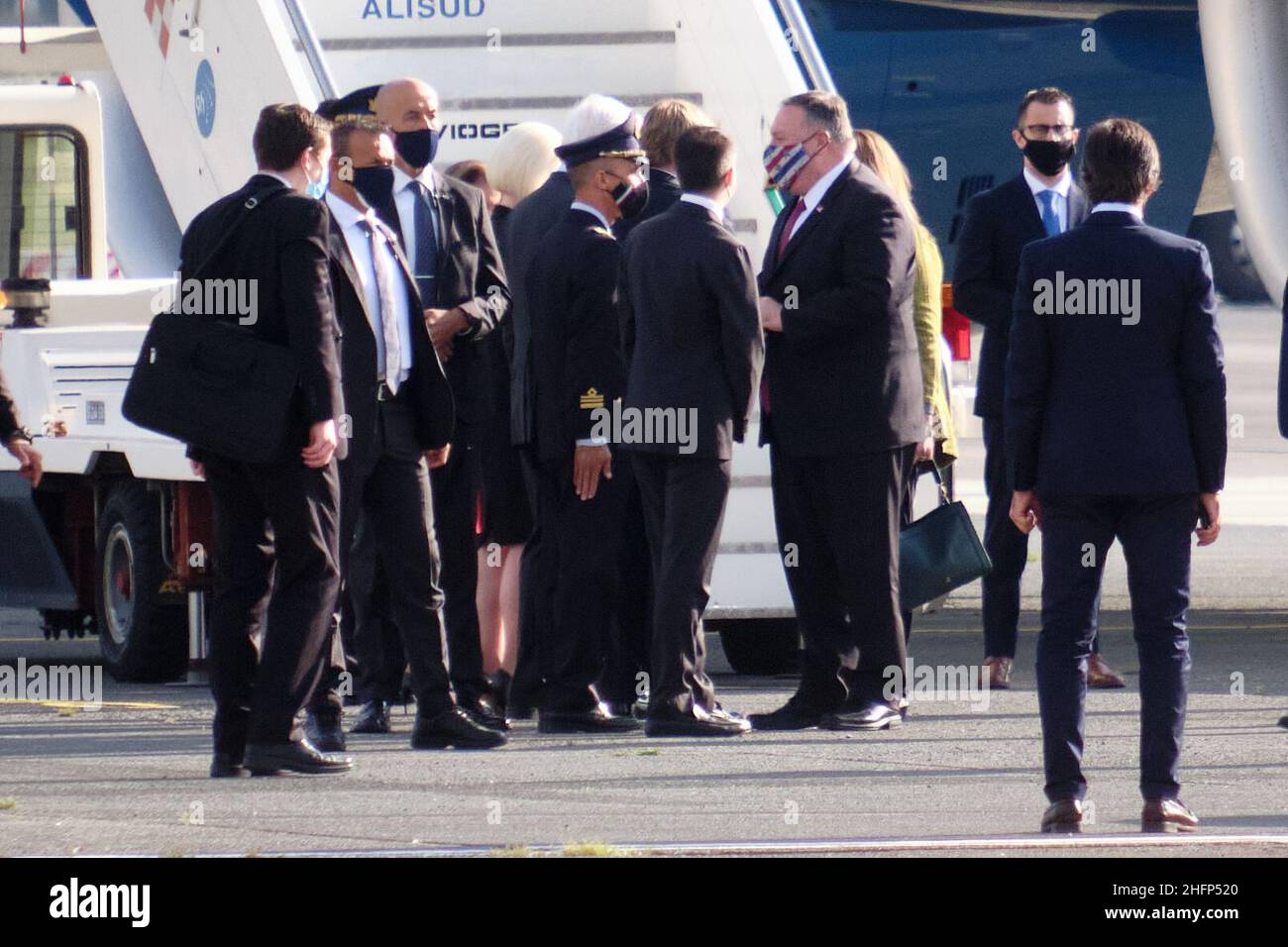 Mauro Scrobogna /LaPresse 30 settembre 2020&#xa0; Roma, Italia Politica Confindustria - Assemblea annuale 2020 aeroporto di Ciampino - Visita del Segretario di Stato americano Michael Pompeo nella foto: L'arrivo in Italia del Segretario di Stato americano Michael Pompeo Foto Stock