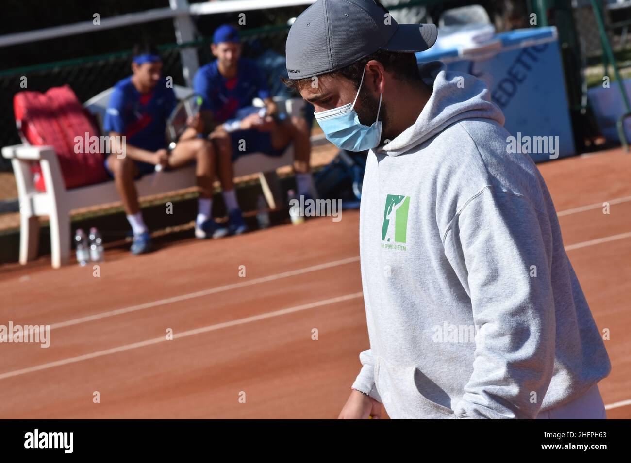 Alessandro Tocco/LaPresse 15 ottobre 2020 Santa Margherita di Pula, Cagliari (Italia) Sport Tennis, Forte Village Sardegna Open in the pic: Maschera facciale Foto Stock