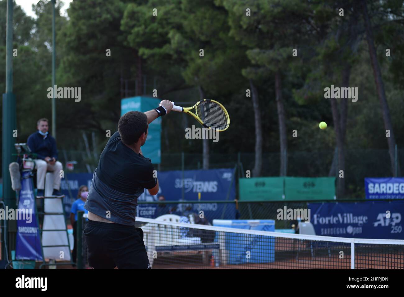 Alessandro Tocco/LaPresse 16 ottobre 2020 Santa Margherita di Pula, Cagliari (Italia) Sport Tennis, Forte Village Sardegna Open nella foto:Federico Delbonis Foto Stock