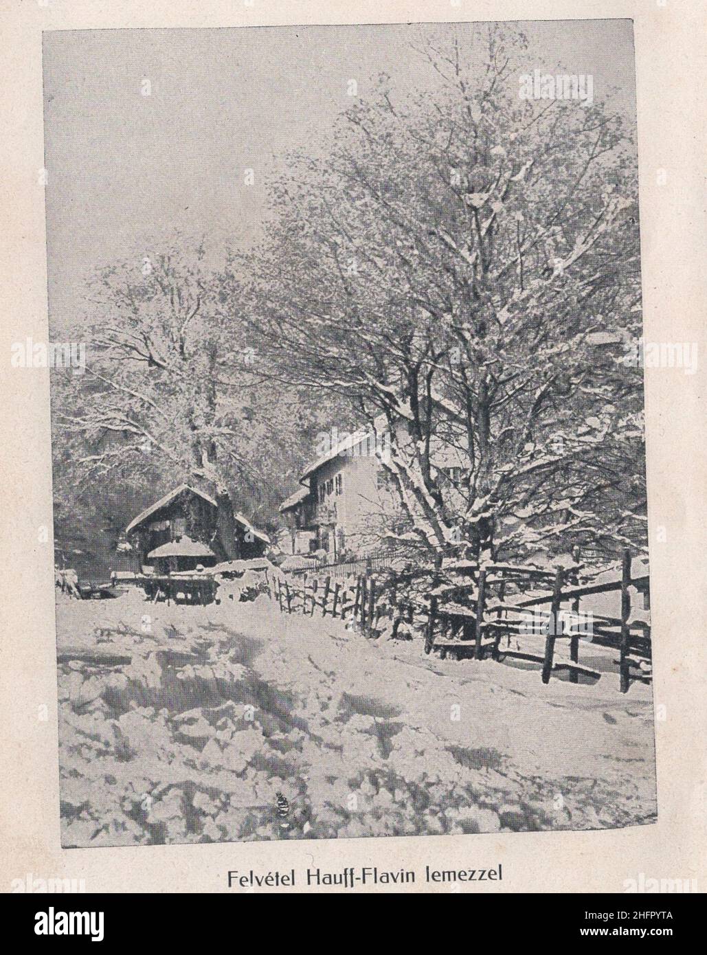 Libro di fotografia antica e rara in lingua ungherese ' Kézikönyv J. Hauff & Co, GmbH Felierbach Württemberg. Fotócikkeinek használatához. Második kiadás.' Questo marchio e catalogo è dal 1910s come Austro-Ungarico korona la valuta. Tutti i prodotti sono realizzati dalla Hauff e che è promosso qui in questo libro con descrizione e ricetta!. Alcuni di loro riccamente illustrati. Felvétel Hauff Flavin lemezzel (téli táj) / registrazione con una targa Hauff Flavin (paesaggio invernale) diritti aggiuntivi-non disponibili Foto Stock