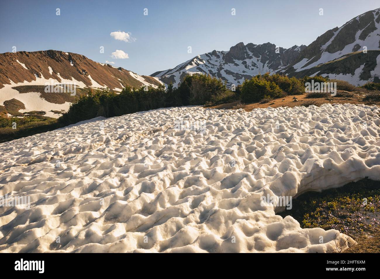 Campo da neve sotto Petingell Peak, Colorado Foto Stock