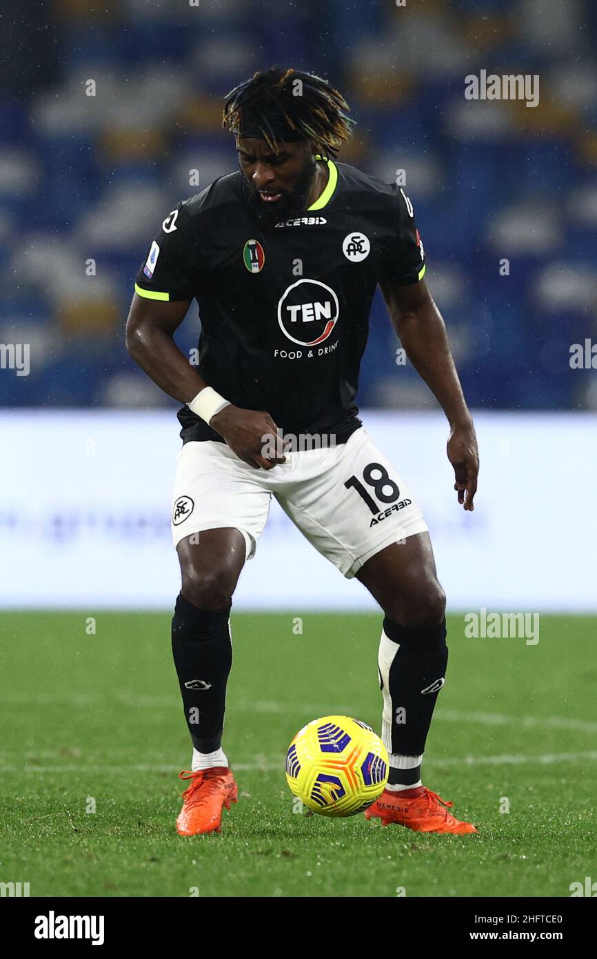 Alessandro Garofalo/LaPresse 06 gennaio 2021 Napoli, Italia sport soccer Napoli vs Spezia - Campionato Italiano Calcio League A TIM 2020/2021 - Stadio Diego Armando Maradona. Nella foto: M Bala Nzola Foto Stock