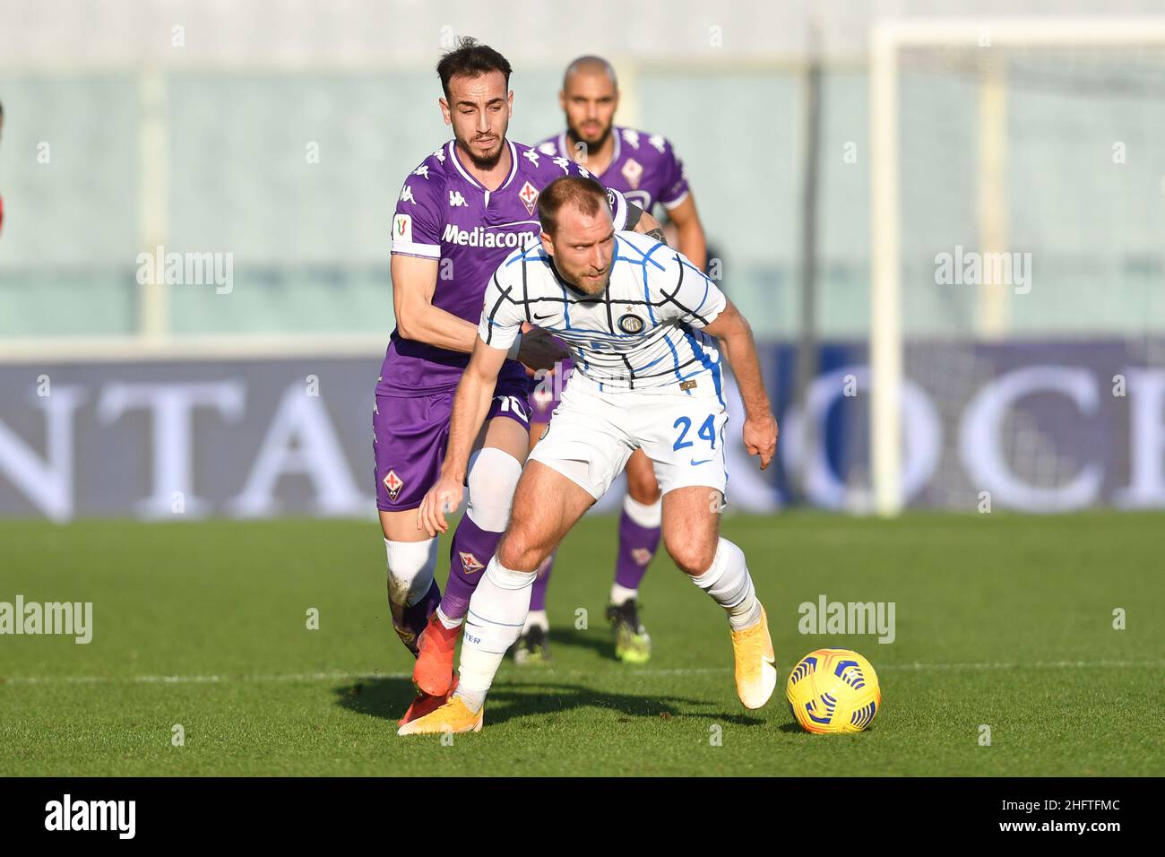 LaPresse - Jennifer Lorenzini 13 gennaio 2021 Firenze (Italia) Sport Soccer Fiorentina - Inter Italian Football Cup 2020/2021 - ottavo round - Stadio "Artemio Franchi" nella foto: Eiksen, Castrovilli Foto Stock