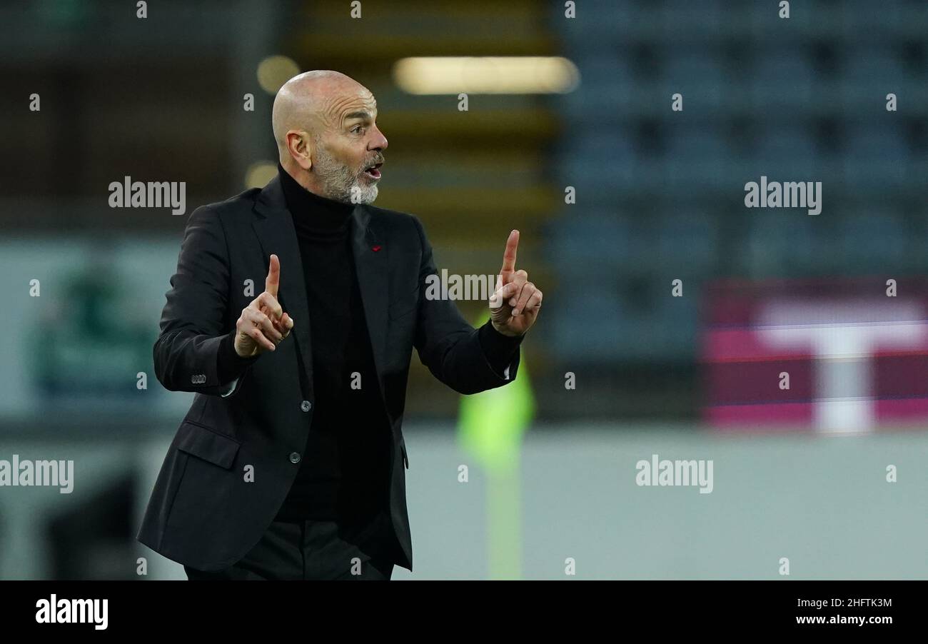 LaPresse - Spada Gennaio ,18 2021 Cagliari ( Italia ) Sport Soccer A.C. Milano- Stagione 2020-2021 - Serie A Cagliari vs Milano nella foto: Stefano Pioli Foto Stock