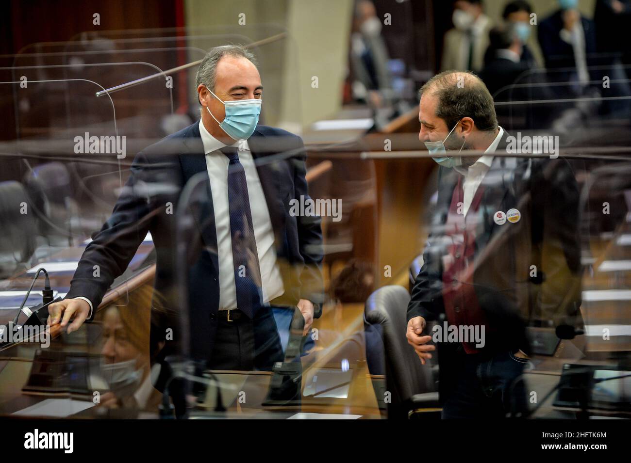 Foto LaPresse - Claudio Furlan 19/01/2021 - Milano (Italia) Seduta del Consiglio Regione della Lombardia nella foto: Giulio Gallera Photo LaPresse - Claudio Furlan 19 gennaio 2021 - Milano (Italia) incontro del Consiglio Regionale della Lombardia nella foto: Giulio Gallera Foto Stock