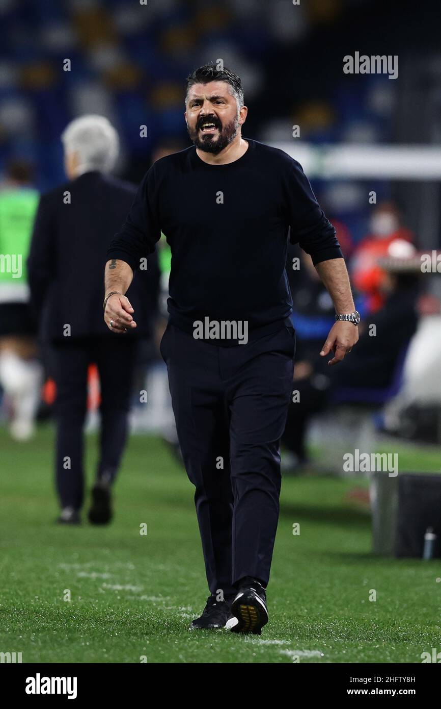 Alessandro Garofalo/LaPresse 03 febbraio 2021 Napoli, Italia sport soccer Napoli vs Atalanta - semifinali Coppa Italia 2020/2021 - Stadio Diego Armando Maradona. Nella foto: Gennaro Gattuso allenatore Napoli Foto Stock