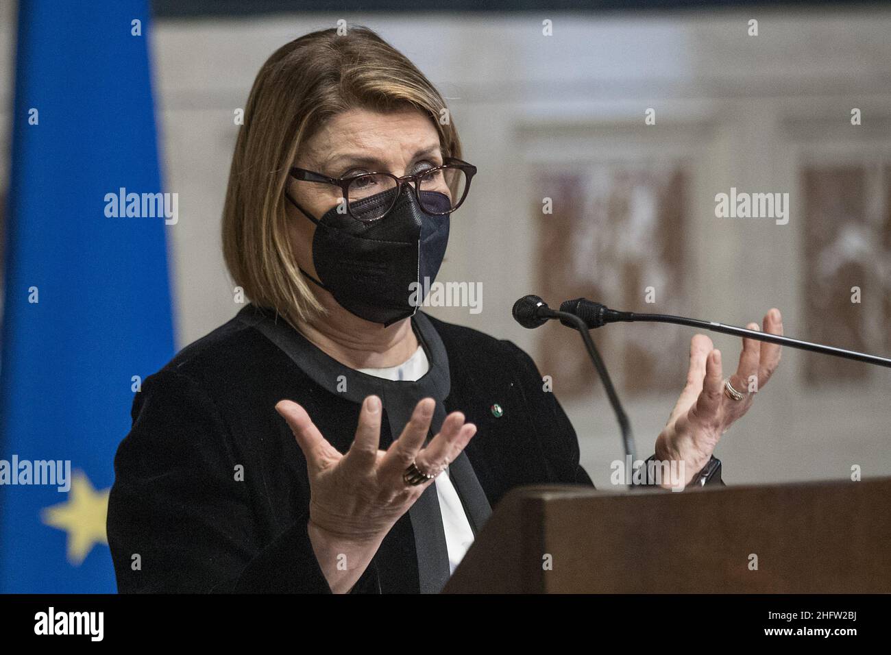 Foto Roberto Monaldo / LaPresse 10-02-2021 Roma Politica Camera dei deputati - Consultazioni del presidente del Consiglio incaricato Mario Draghi nella foto Maria Bianca farina (Ania) 10-02-2021 Roma (Italia) Camera dei deputati - consultazioni del primo Ministro designano Mario Draghi nella foto Maria Bianca farina Foto Stock