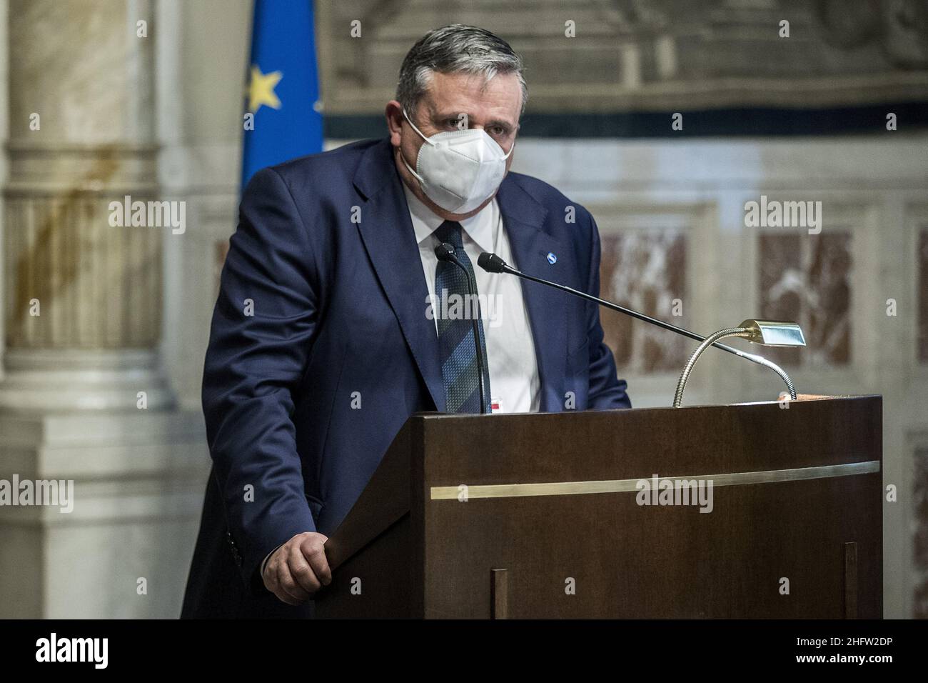 Foto Roberto Monaldo / LaPresse 10-02-2021 Roma Politica Camera dei deputati - Consultazioni del presidente del Consiglio incaricato Mario Draghi nella foto Francesco Paolo Capone (Ugl) 10-02-2021 Roma (Italia) Camera dei deputati - consultazioni del primo Ministro designano Mario Draghi nella foto di Francesco Paolo Capone Foto Stock