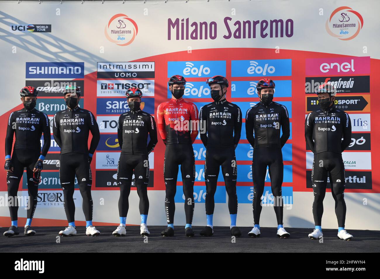 Gian Mattia D'Alberto - LaPresse Marzo, 20 2021 Milano (Italia) Sport Cycling 112 Edition Milano Sanremo - da Milano a Sanremo - 299 km nella foto: BAHRAIN VITTORIOSO BRN Foto Stock