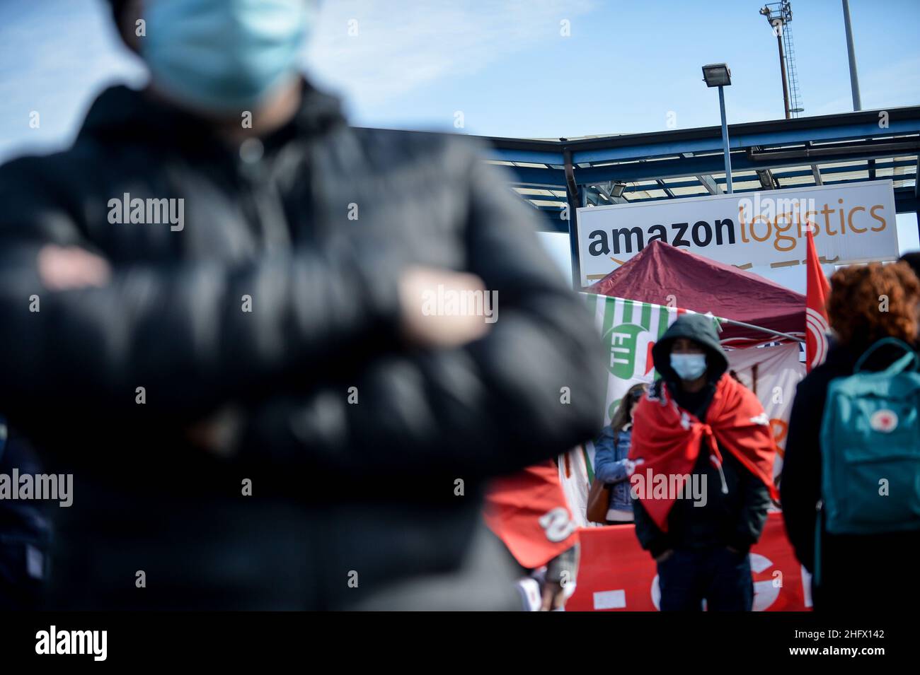 LaPresse - Claudio Furlan 22 marzo 2021 Milano (Italia) Notizie i dipendenti Amazon scioperano presso il magazzino di Via Toffetti Foto Stock