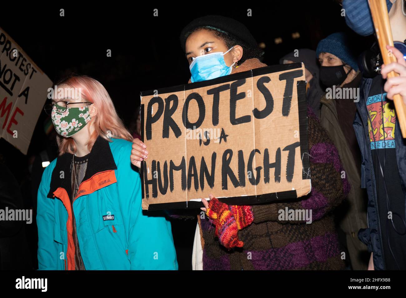 LONDRA, Regno Unito 17th gennaio 2022. Uccidi la protesta di Bill su College Green come la Camera dei Lord vota sulla polizia, crimine, condanna e tribunale Bill Foto Stock