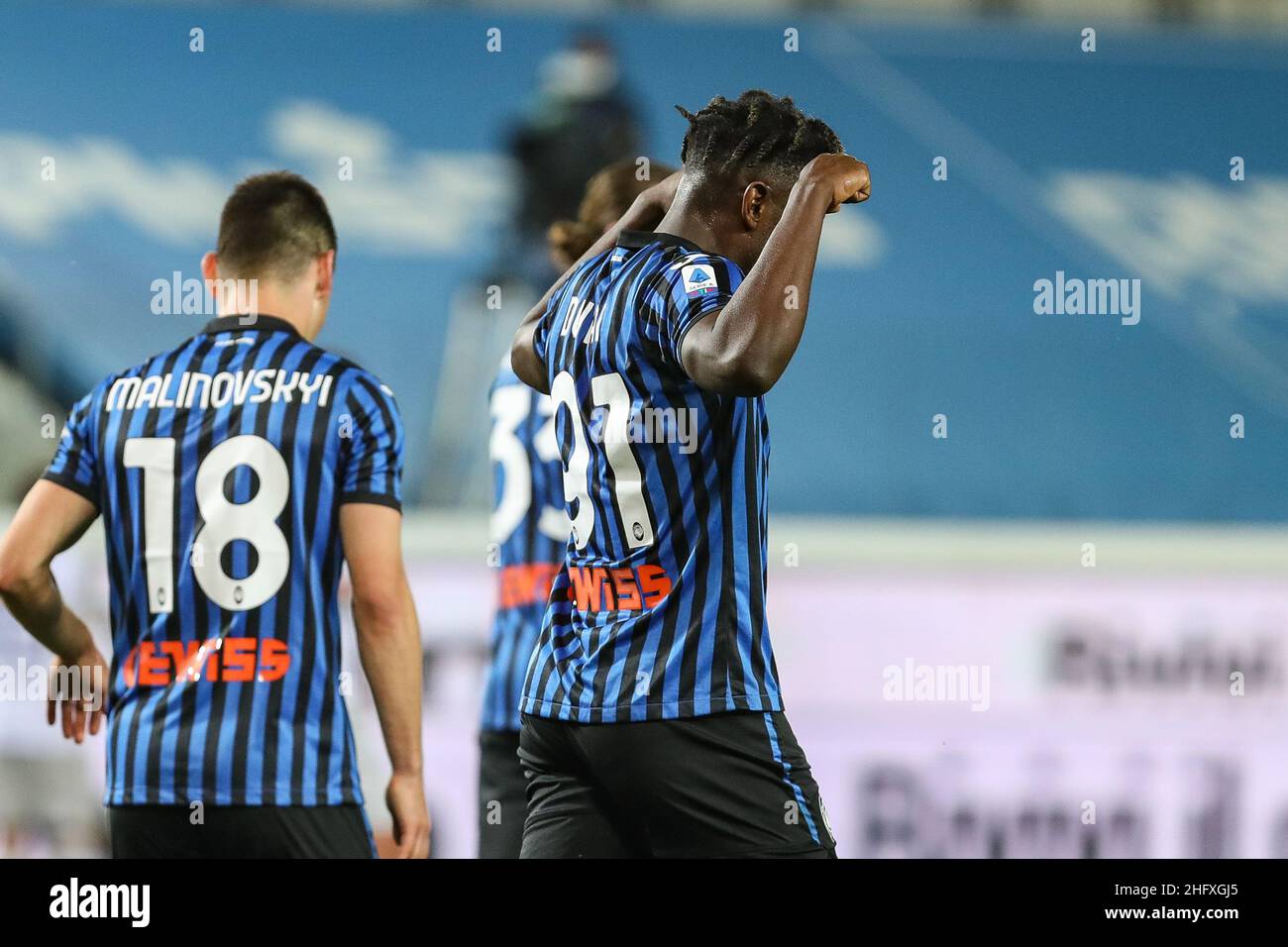 Stefano Nicoli/LaPresse 25-04-2021 Sport Soccer Atalanta vs Bologna Serie A Tim 2020/2021 Gewiss Stadium nella foto Duvan Zapata festeggia dopo aver segnato il traguardo 4-0 Foto Stock